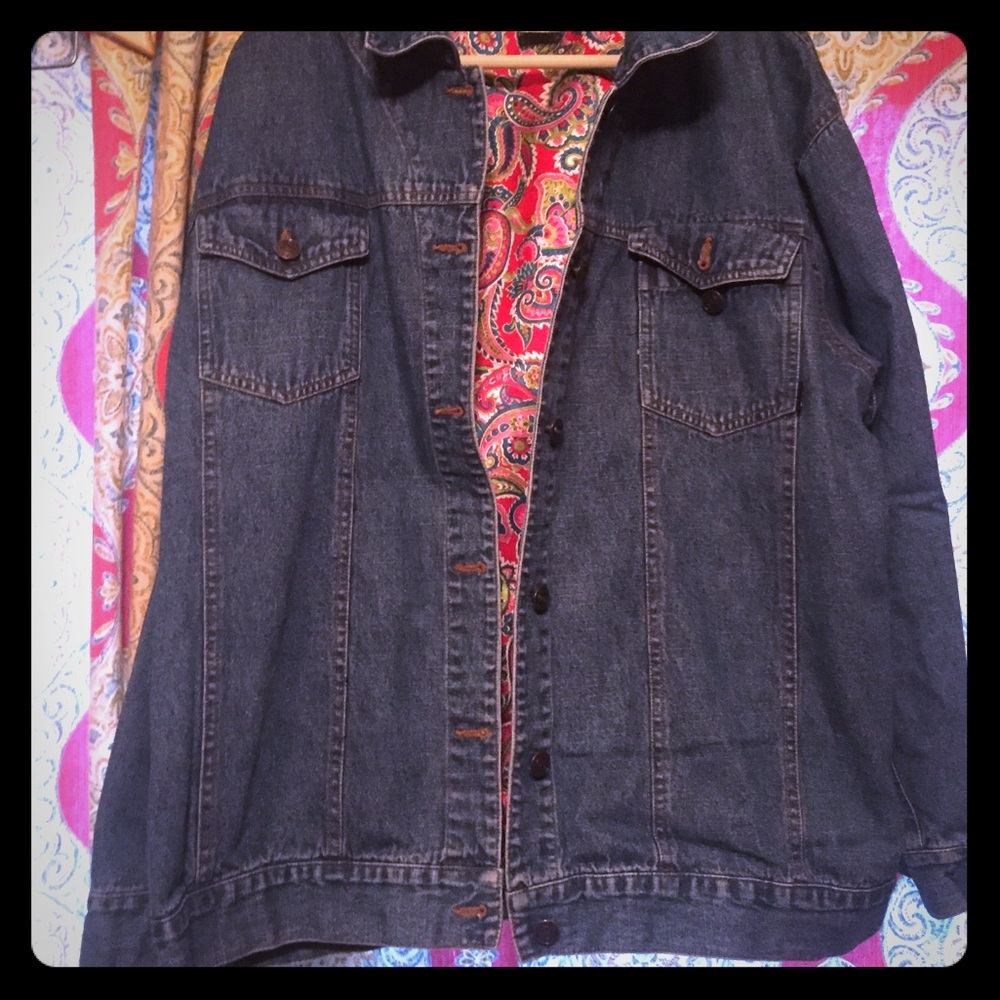 RED. Jean Jacket size 1x ~ paisley lined~